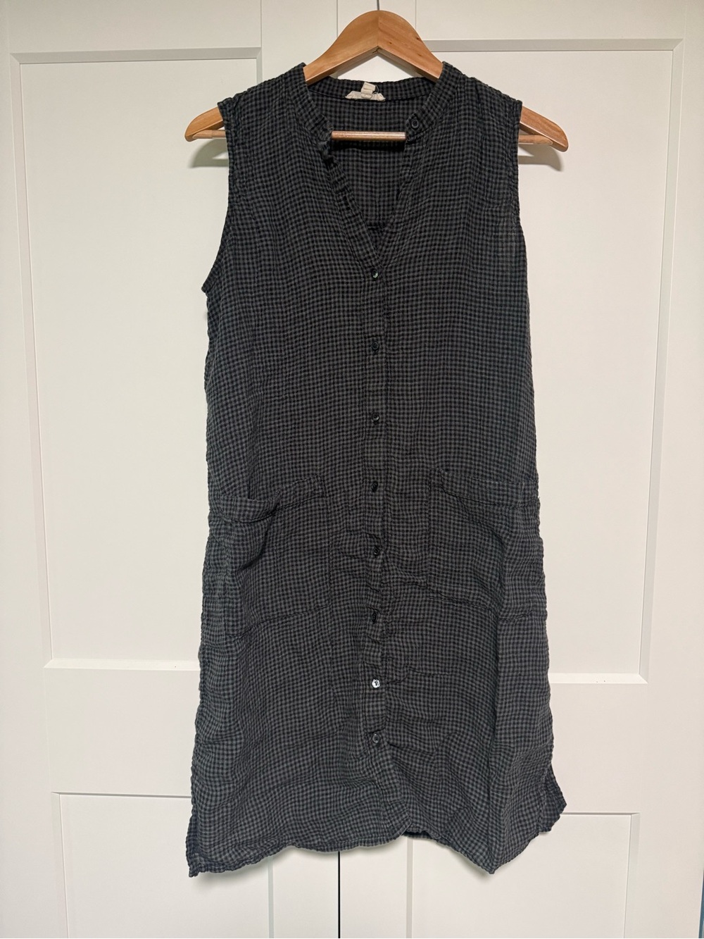 Eileen Fisher 100% Organic Linen Black Button-Front Dress